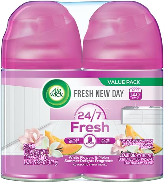 Air Wick Automatic Air Freshener Spray Refill, 2ct, Summer Delights, Odor Neutralization, Essential Oils