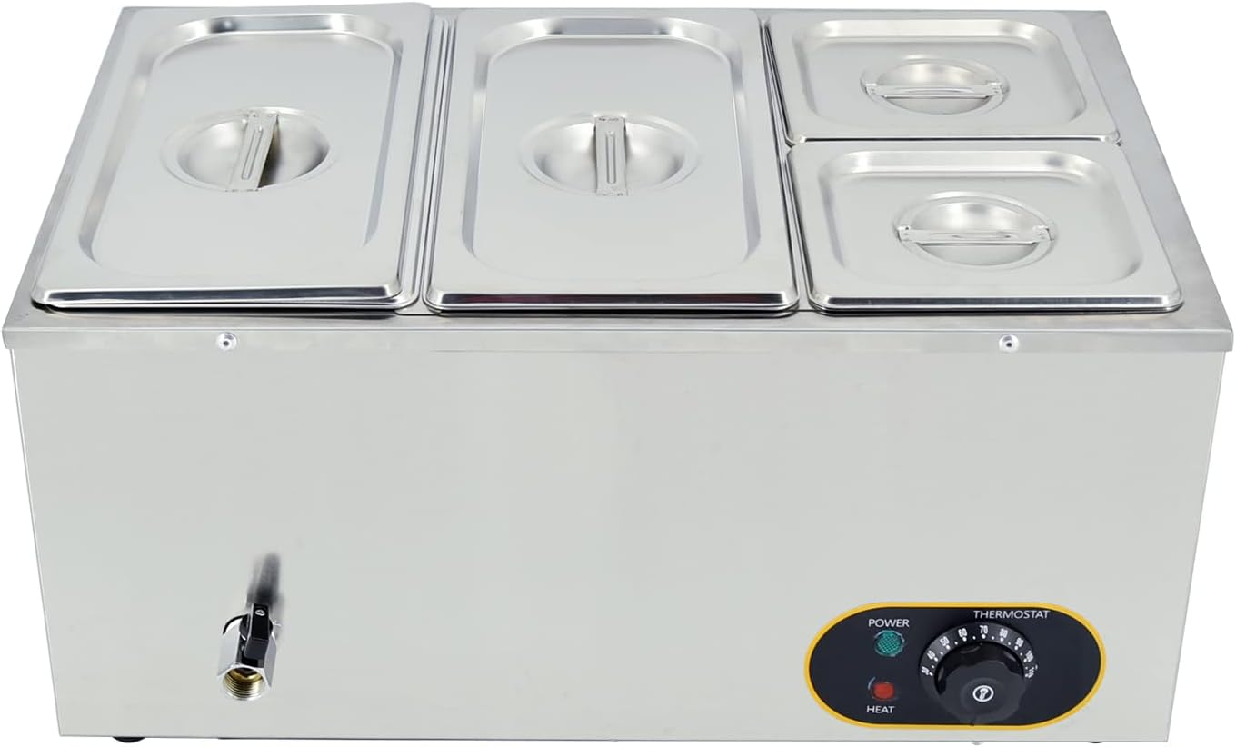 Electric Bain Marie 1500W Stainless Steel Food Warmer,4 Pans