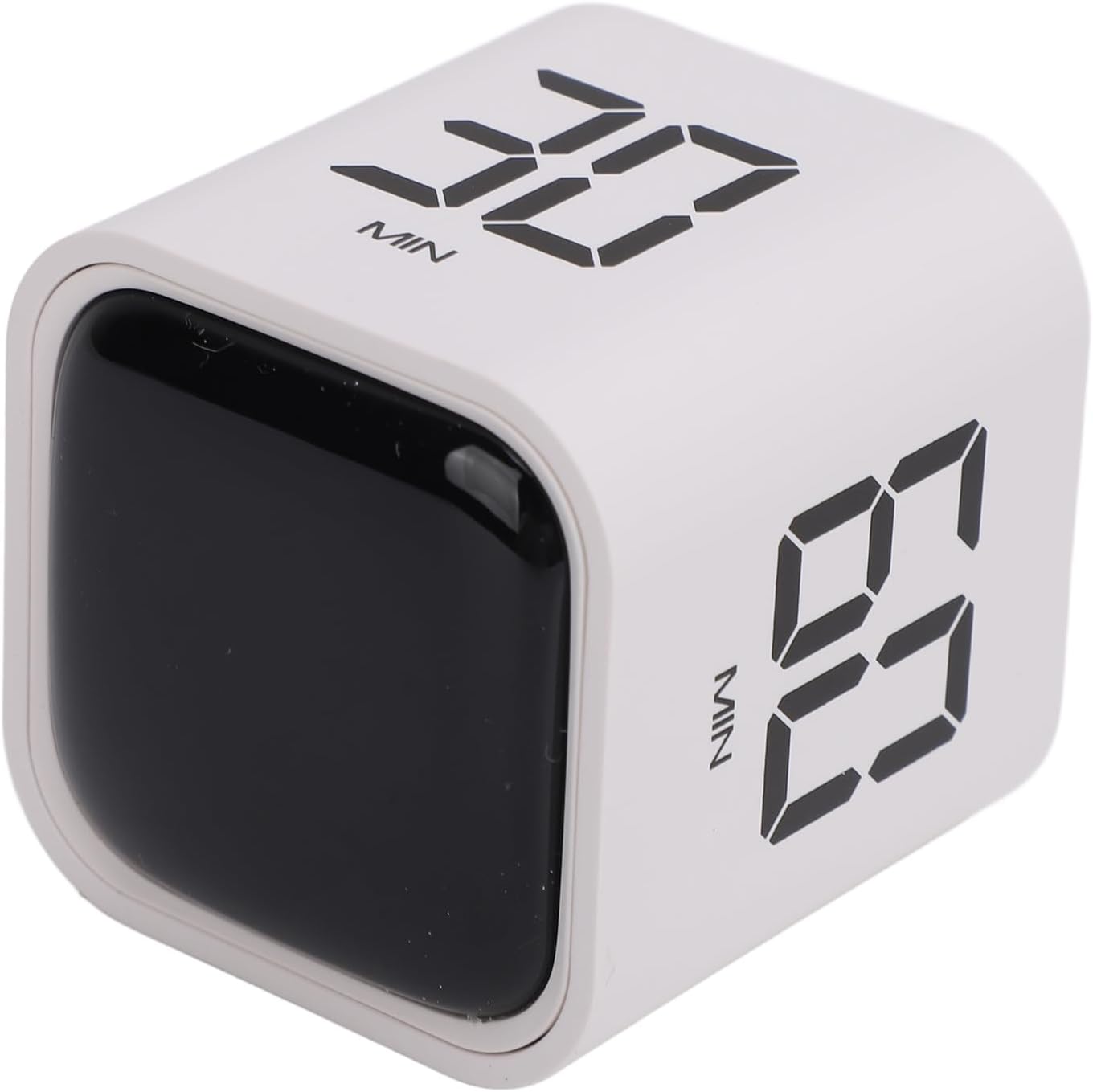 Digital Cube Pomodoro Timer, 5/10/30/60 Min LED Display Rotation Timer, 99 Min Manual Countdown Countup Timer with Adjustable Volume, Vibration, Pause, Reset Functions (White)