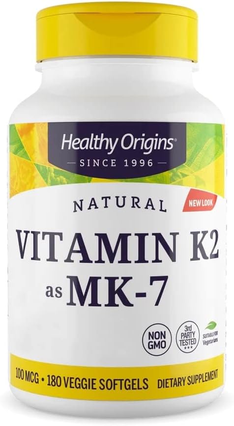 Healthy Origins, Vitamin K2 as MK-7, 100 mcg, 180 Vegetarian Softgels, High Strength, Gluten Free, SOYA Free, Non-GMO