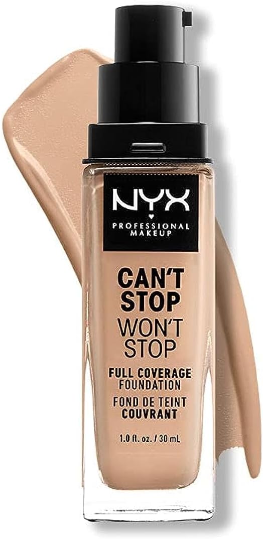 NYX Professional Makeup Can't Stop Won't Stop Full Coverage Foundation, Long Lasting, Waterproof, Vegan Formula, Matte Finish, Shade: Natural