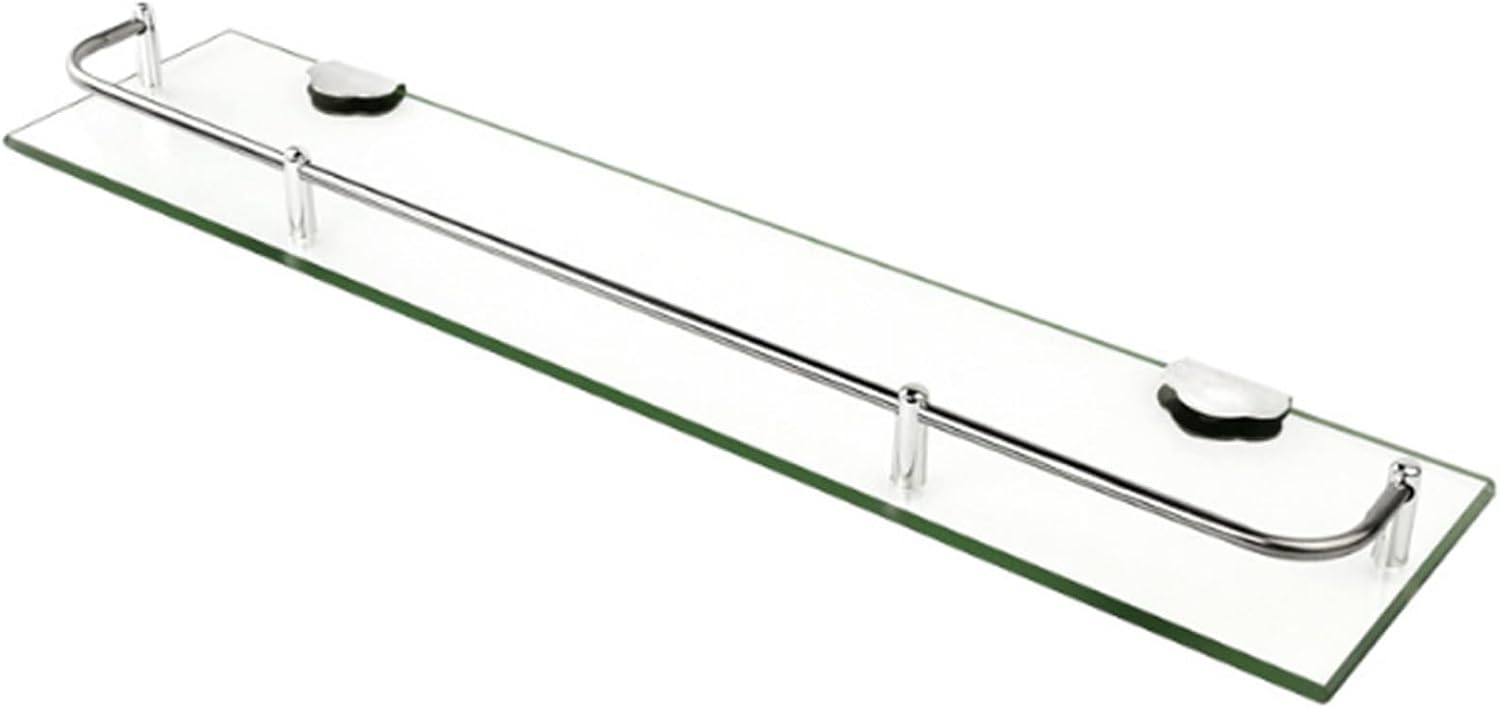 BTGGG Glass Shelf Bathroom Shelves Wall Mounted 3 Sizes 40mm 50mm 60mm Glass Floating Shelves with Single Tier Shower Shelves for Bathroom with Stainless Steel Rail, 60cmX11cmx3.5cm(L)