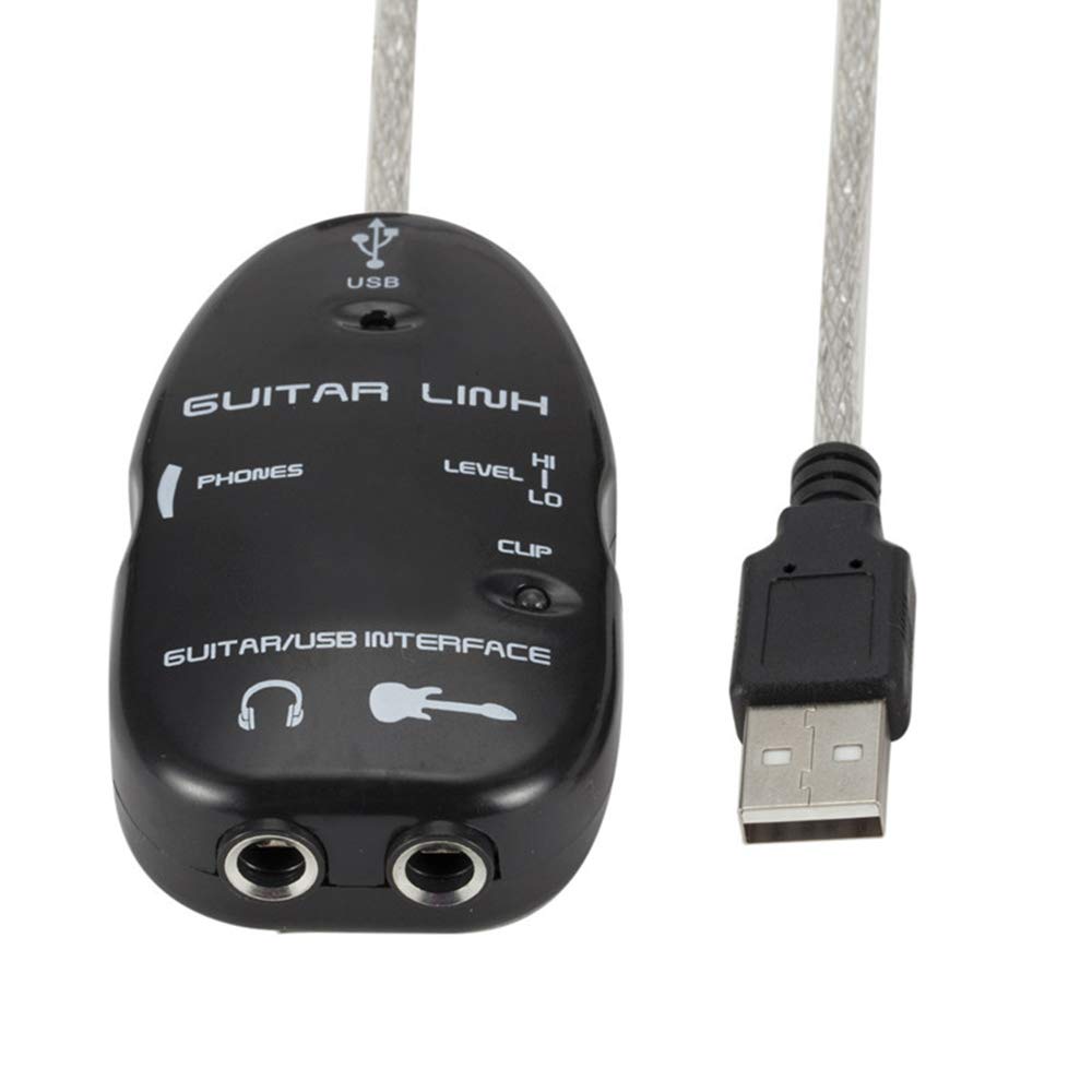 Guitar Adapter USB Interface Link Cable Audio Connector for PC Computer Plug and Play with Built in Driver Guitar to USB Interface Cable for Recording and Monitoring (Black)