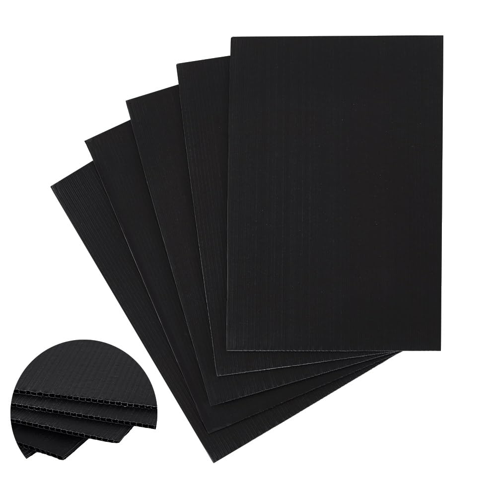 AHANDMAKER 5 Pcs Black Corrugated Plastic Sheets, 7.8x11.8 Inch Corrugated Poster Board, 3mm Thick Blank Yard Signs, Corrugated Plastic Board for DIY Crafts, Indoor and Outdoor Party Decor