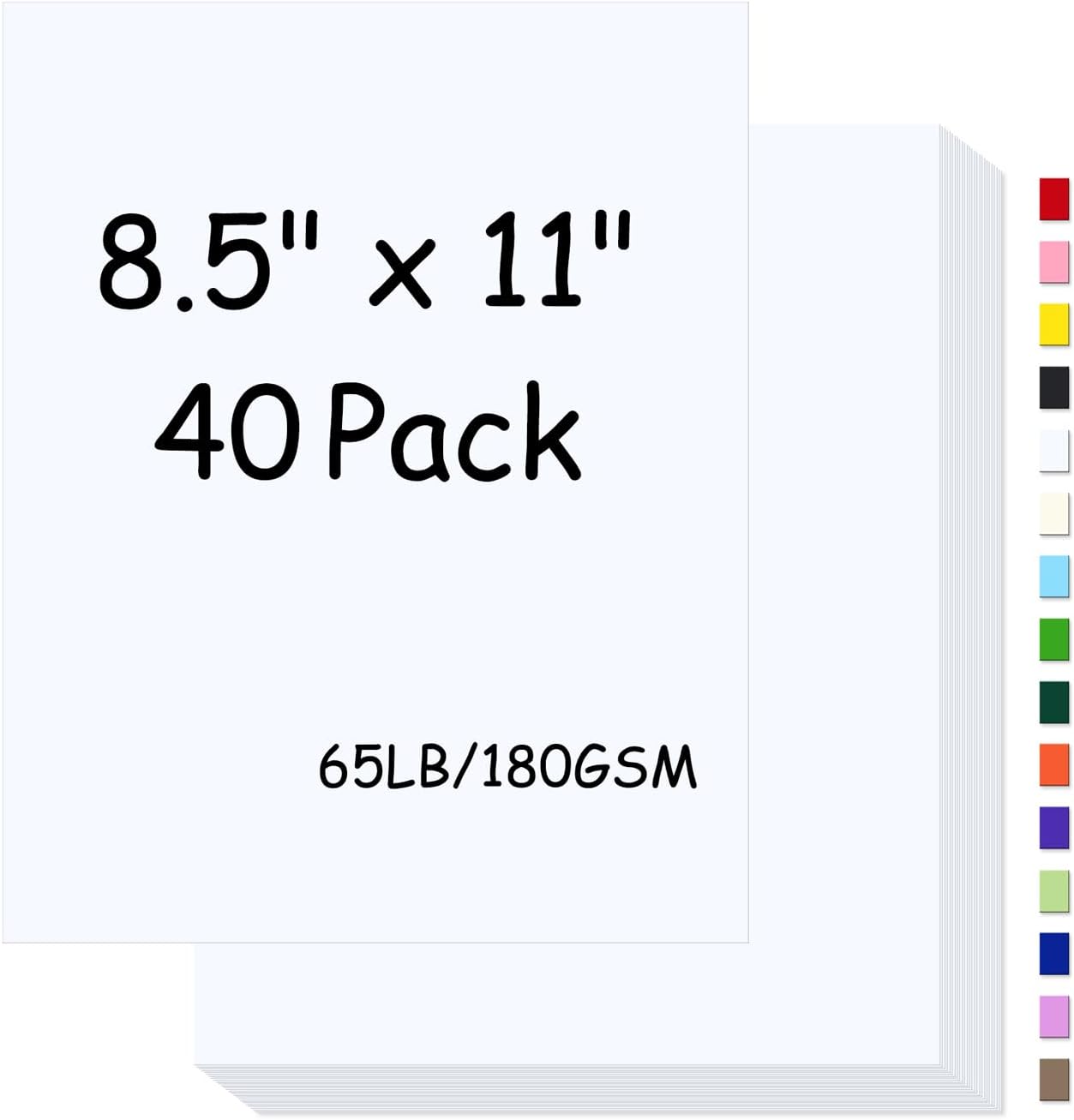 White Cardstock 8.5 x 11,65Lb Cover Card Stock Paper,180gsm Cover Cardstock for Printer,Copy Card Stock Paper for Printing, Invitations,Gift tags,Christmas Card (White,40 Sheets)