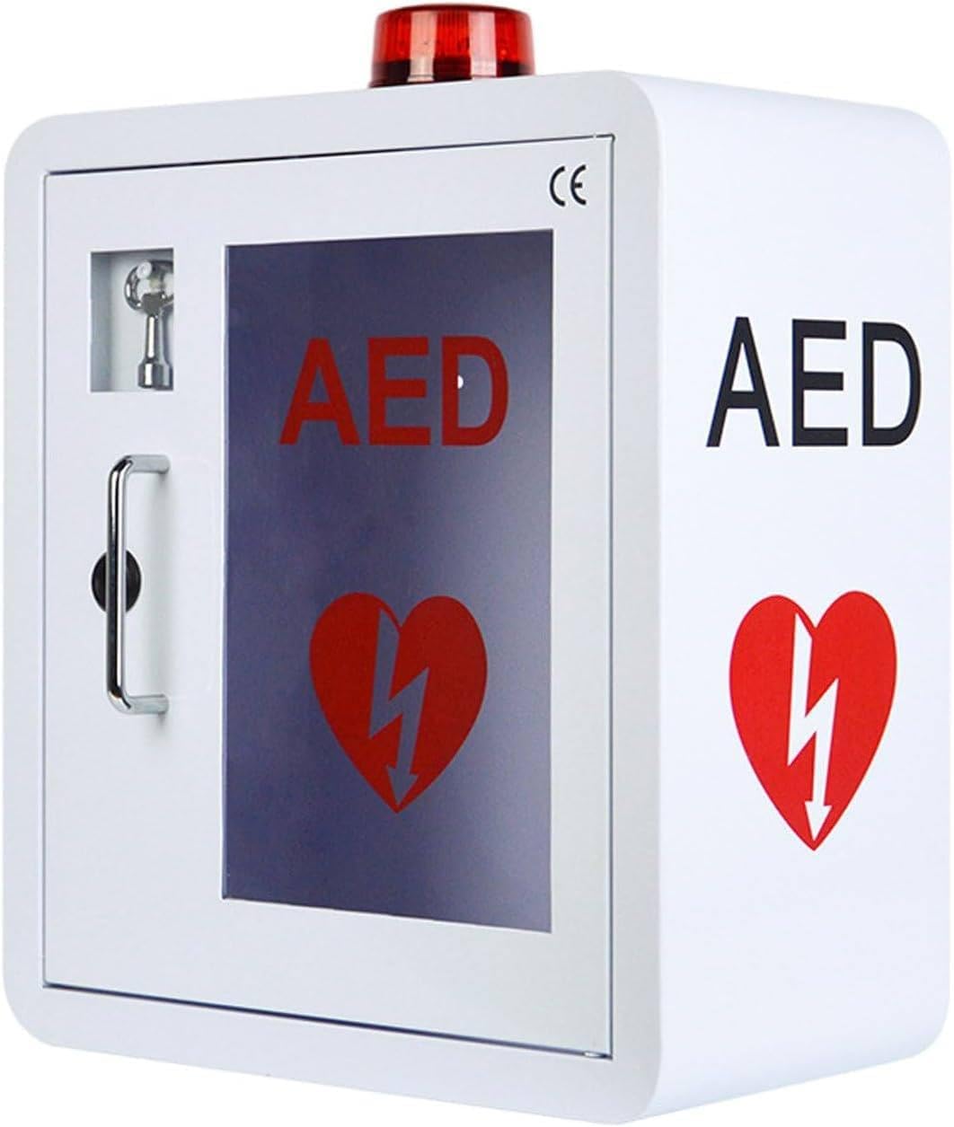 AED Defibrillator Wall Mounted Cabinet PVC Transparent Window First Aid AED Cabinet Alarmed and Strobed AED Cabinet for Emergency At Home,Office and Public Place,White