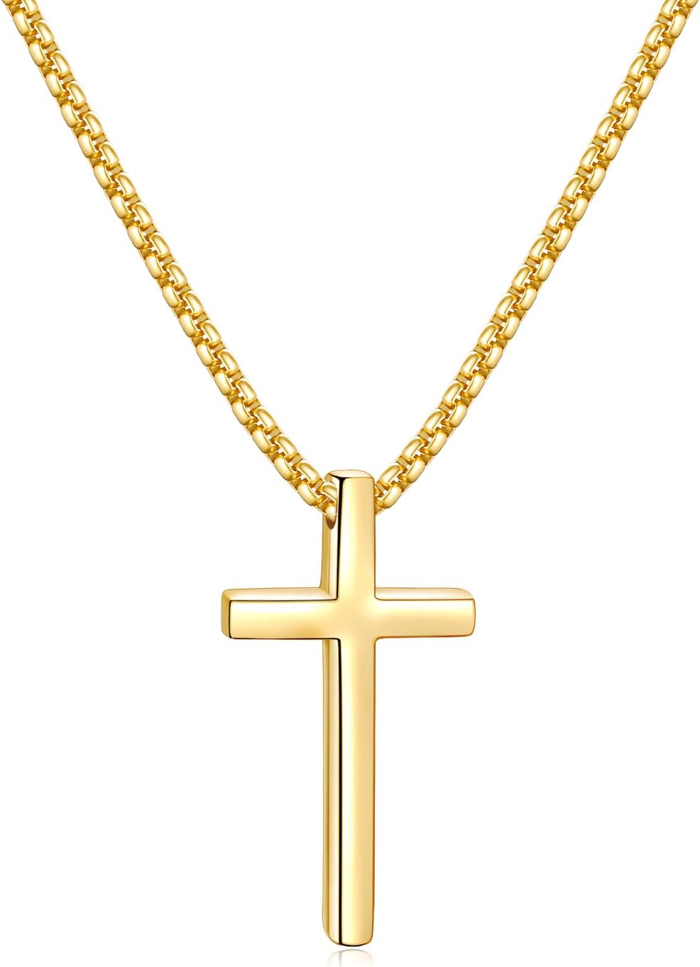 Fiusem Cross Necklace for Men, Silver/Gold/Black Mens Cross Necklaces with 2.5mm Cross Chain and Stainless Steel Cross Pendant, Box Chain 16-24 Inch