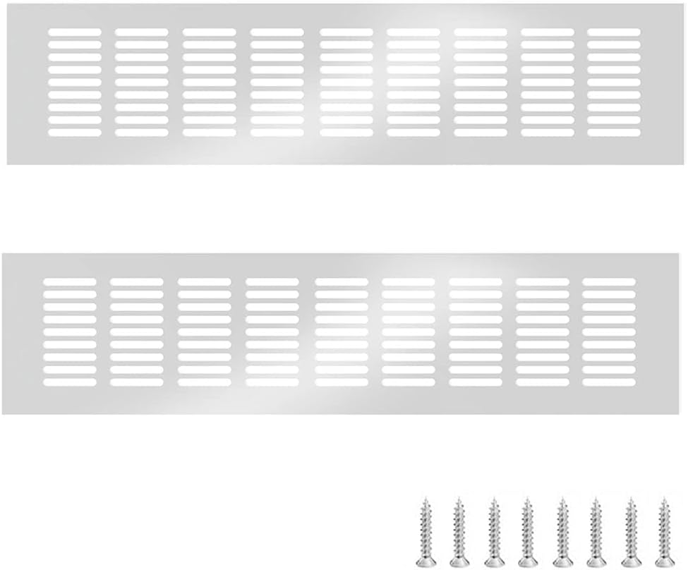 GZGXKJ 2 Pcs Silver 80mm x 400mm Aluminum Alloy Kitchen Air Vent Grille Cover Cupboard Vents Fridge Vent Louvred Wall Vent Grille with Screw (Silver or Black)
