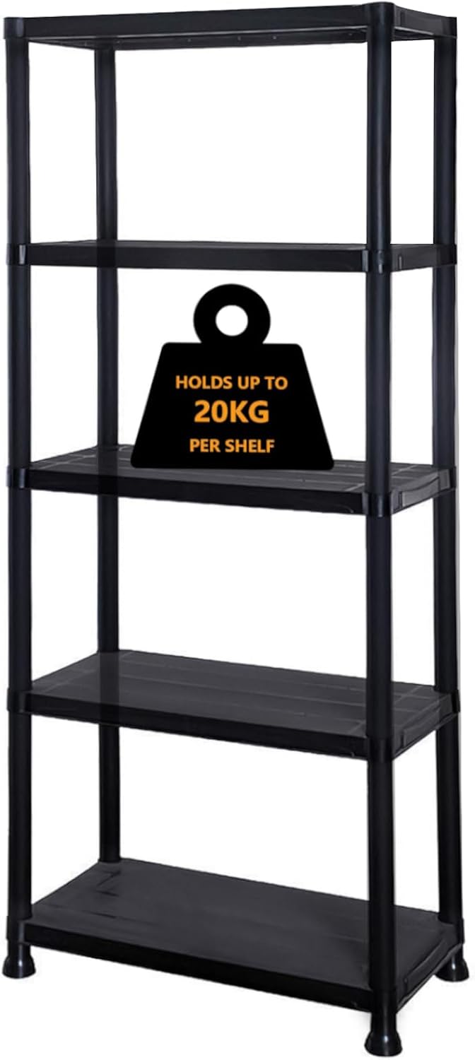 3/4/5 Tier - Plastic Shelving Unit | Garage Shelving Units | Storage Shelves | Shelving Units for Storage | Plastic Racking | Racking Shelving Unit Warehouse, Garage, Shed, and Workshop (5 Tier)