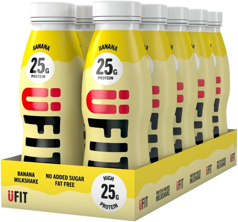 UFIT High 25g Protein Shake - Banana Flavour- Fat Free - No Added Sugar – Ready to Drink - 10 x 330ml (Packaging May Vary)