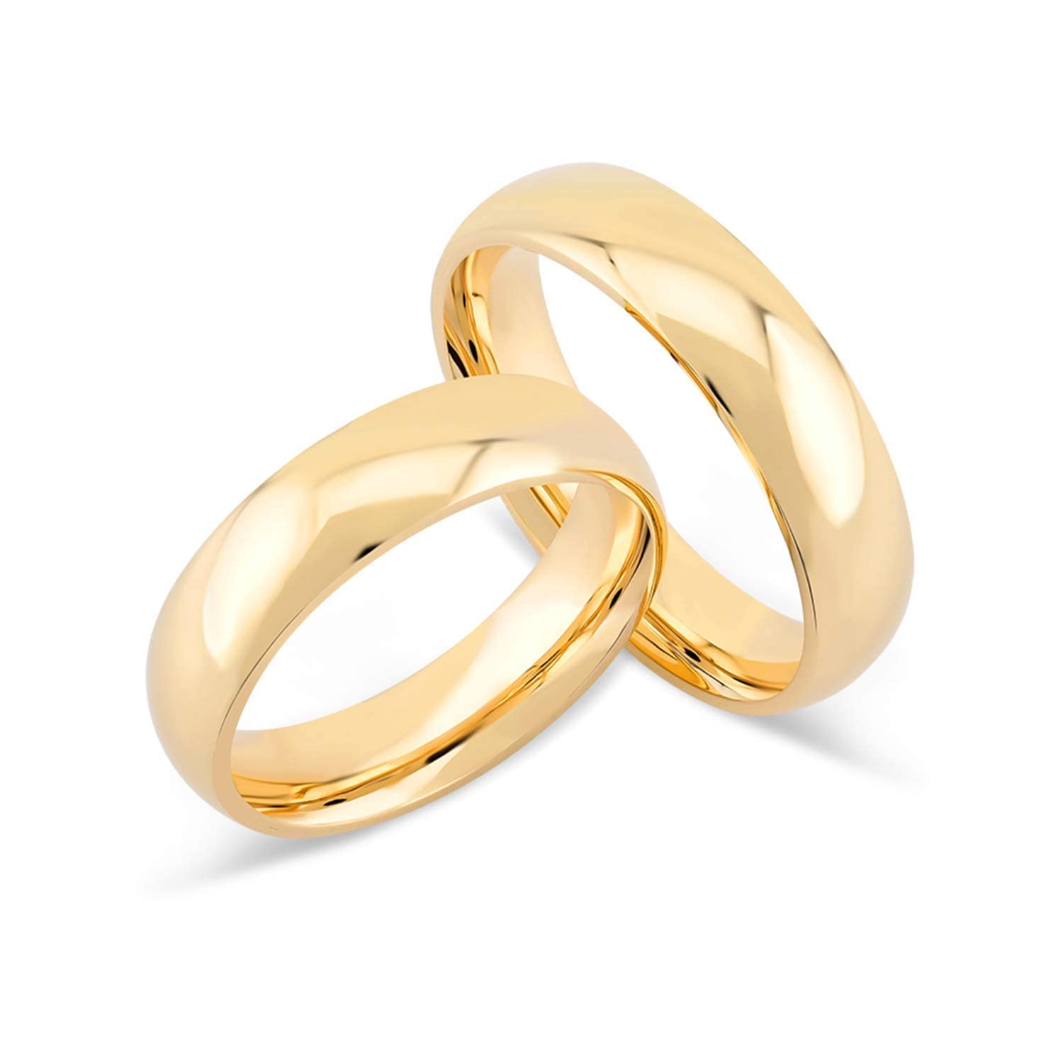 Elegant 14k 18k Gold 5mm Wedding Ring Set - His & Her Matching Dome Bands with Custom Engraving, Timeless and Comfortable Rings for Men and Women