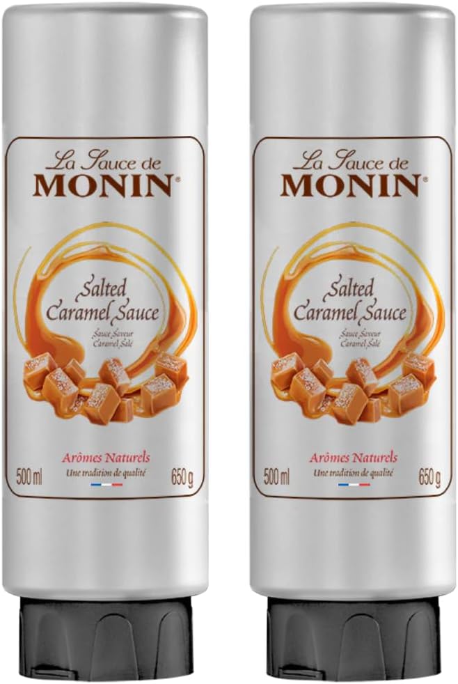 Premium Salted Caramel sauce | 2 x Monin Salted Caramel Sauce 500ml for Mochas, Coffee, Chocolate, Dessert Sauce, ice cream topping and more