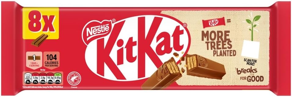KitKat 2Finger Milk Chocolate Biscuit Bar 8pack, 8 x 20.7g