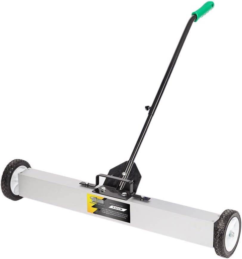 TUFFIOM 36-Inch Rolling Magnetic Pick-Up Sweeper | 55-LBS Capacity, with Quick Release Latch & Adjustable Long Handle, for Nails Needles Screws Collection