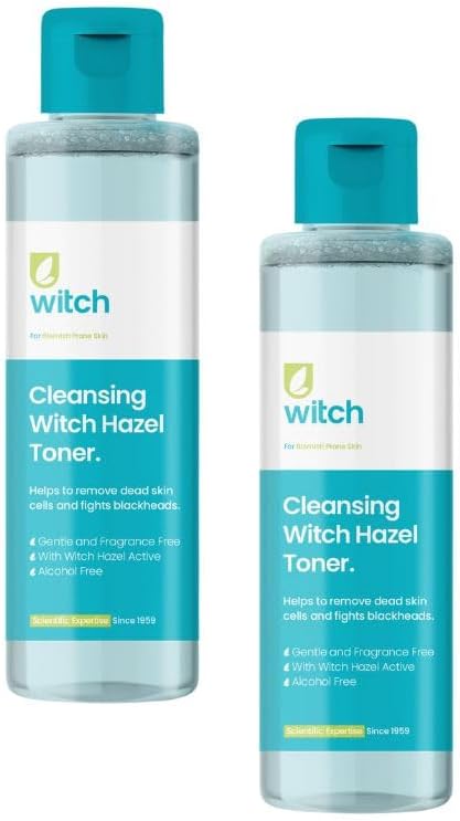 Witch Hazel Toner 2 x 200ml Pack. Natural Witch Hazel Infused Toner and Micellar Water with Anti-inflammatory Salicylic Acid. Fragrance Free