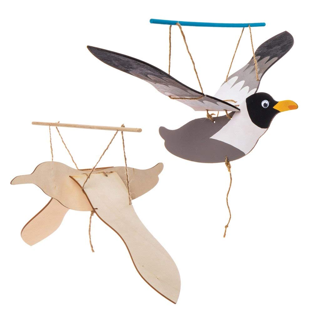 Baker Ross Seagull Wooden Puppet Kits - Pack of 3, Make Your Own Wooden Puppets, Puppets for Kids, Wooden Crafts for Kids to Assemble and Decorate (AW446)