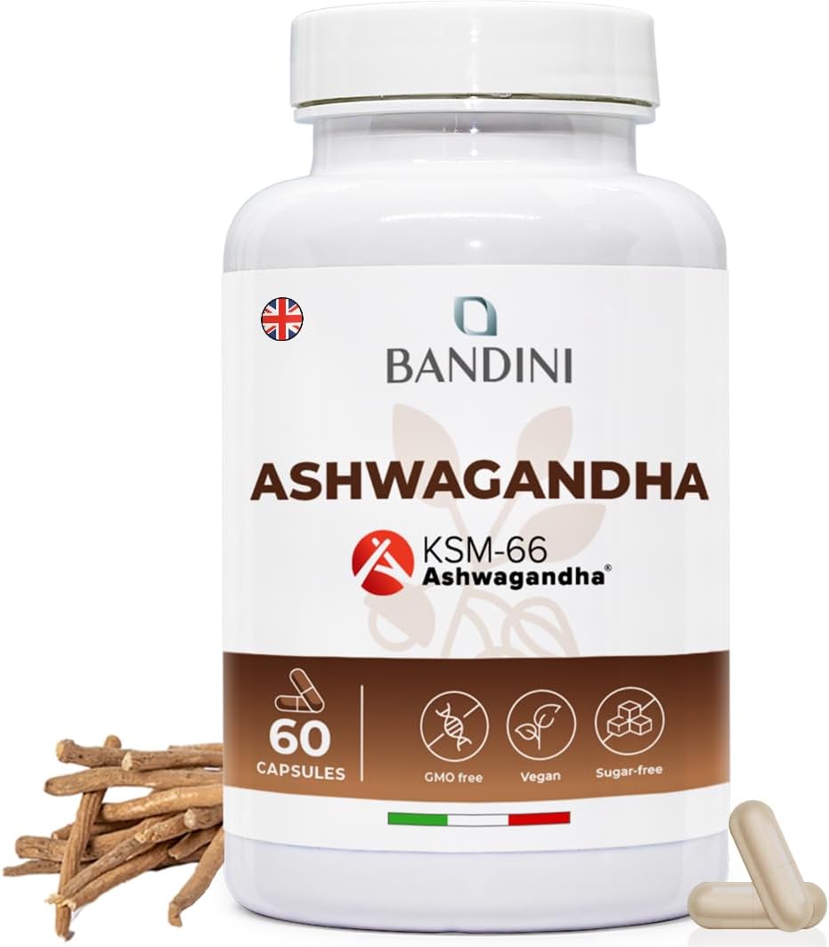 Bandini® Ashwagandha KSM-66® | 60 Vegan Capsules with 500mg of Pure High Strength Ashwaganda Root Extract | Sleep Aid & Calm | Reduce Stress & Fatigue | Non-GMO | 2 Months Supply | Made in Italy