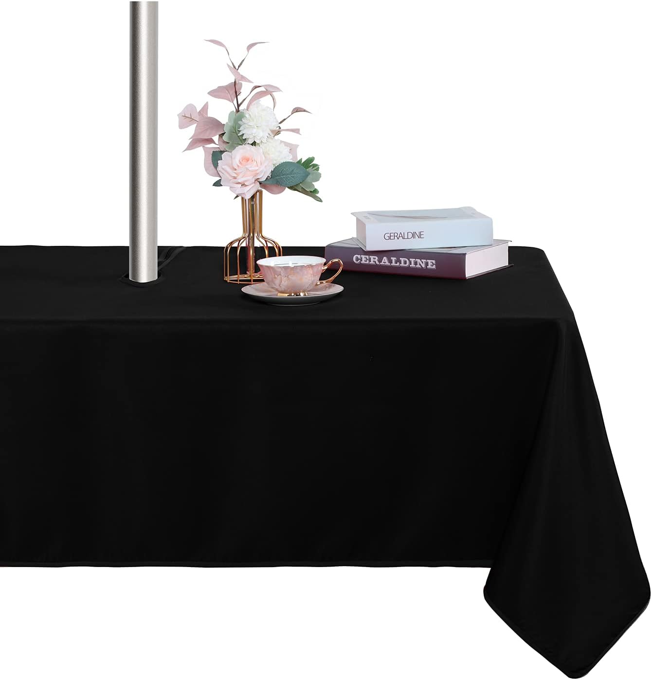 Fitable Table Cover Outdoor and Indoor Tablecloth - Washable Waterproof Wrinkle Free Table Cloth with Zipper and Umbrella Hole for Spring/Summer/Party/Picnic/BBQS/Patio Black 60x102 inch
