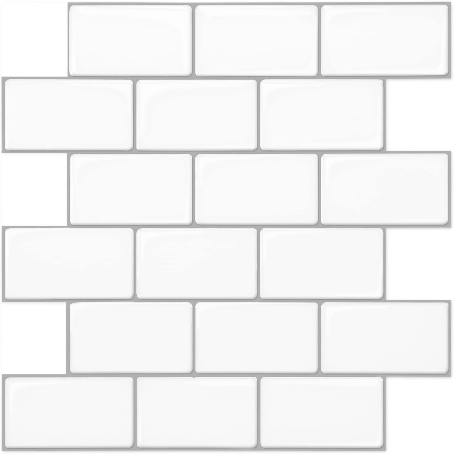 Art3d 12"x12" Stick on Tiles, 10-Pack Peel and Stick Subway Tiles Backsplash, Shiny White Self-Adhesive Wall Tiles for Home Kitchen, Bathroom, Living Room