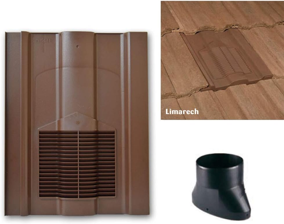 Brown Roof Tile Vent - Limarech Vents with Flexi Pipe Adaptor for Sandtoft Lindum, Russell Cheviot, Redland Renown & Marley Ludlow Major Tiles