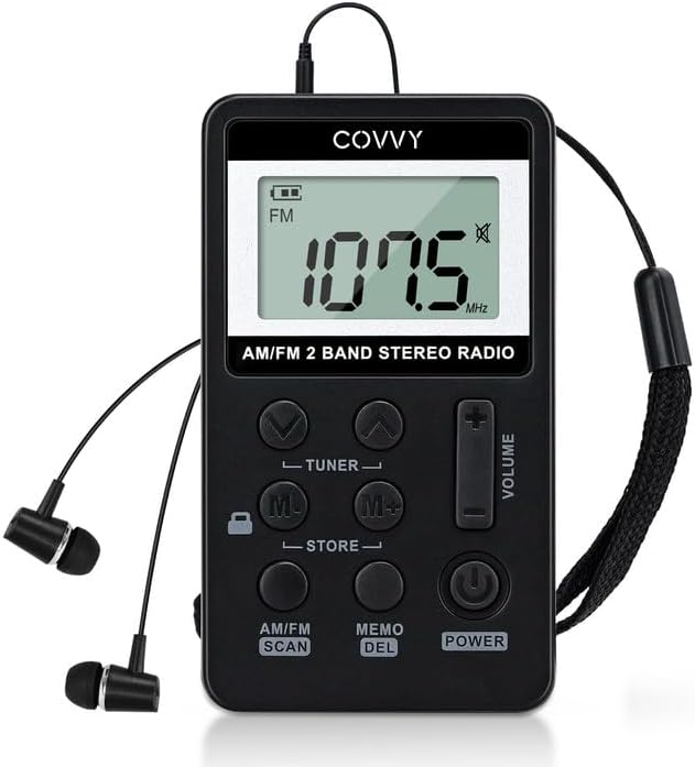 AM FM Pocket Radio HanRongDa Portable Digital Tuning AM/FM Mini Stereo Radio Player with Rechargeable Battery and Earphone for Outdoor Walk (Black)