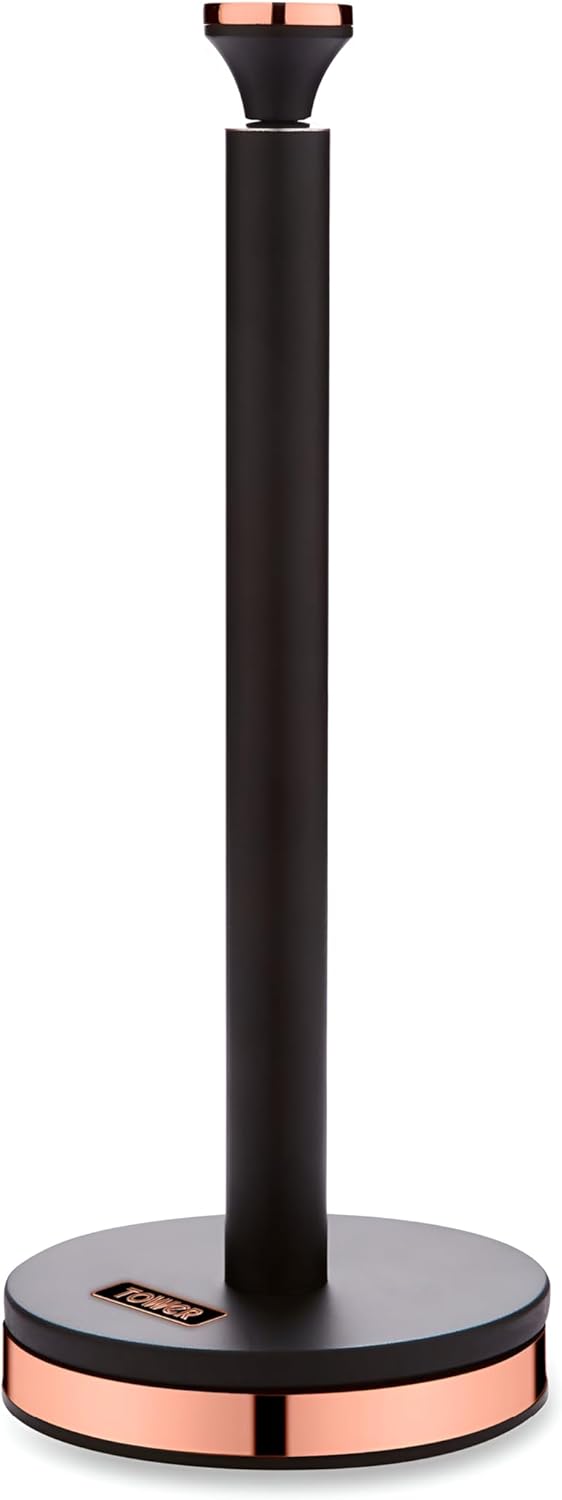 Tower T826133BLK Cavaletto Towel Pole Kitchen Roll Holder with Soft Underliner, Black and Rose Gold