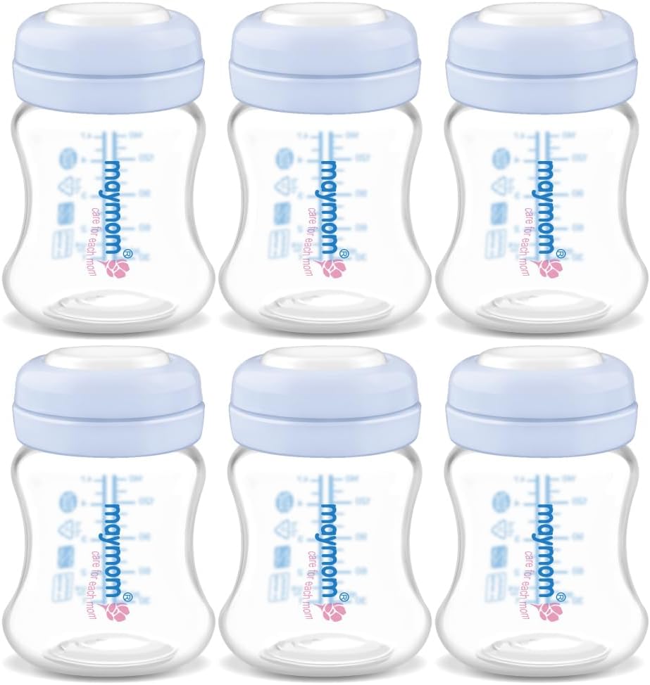 Maymom Wide-Mouth Milk Storage Collection Bottle with SureSeal Sealing Disk; Compatible with Spectra/Avent/Ameda MYA/Bellababy Pumps. Can Replace Spectra S1 S2 Bottles, 6 pc (4.7Oz/140mL, 6pc)