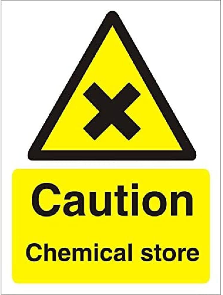 Seco Caution Chemical Store Sign, 200mm x 300mm - Self Adhesive Vinyl