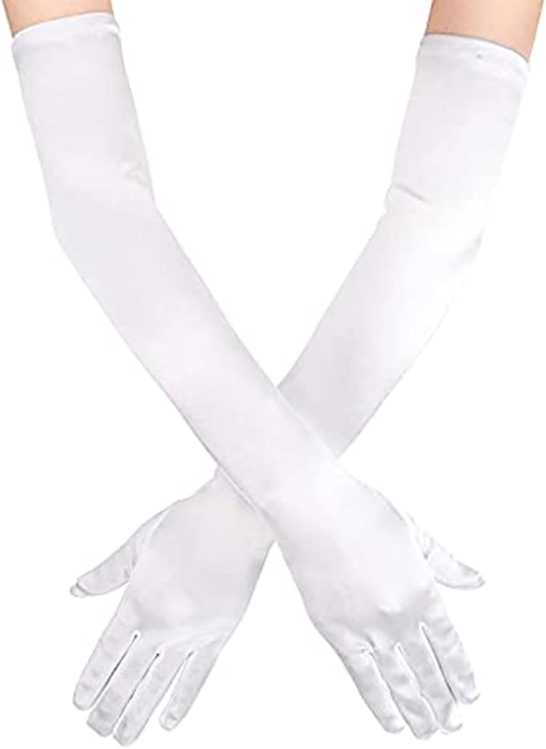 Long Satin Gloves Evening Gloves for Women Girls,Fancy Dress Opera 1920s Elbow Length Velvet Glove for Wedding Prom Party Dance Costume Accessories,21inches,Black/White/Red