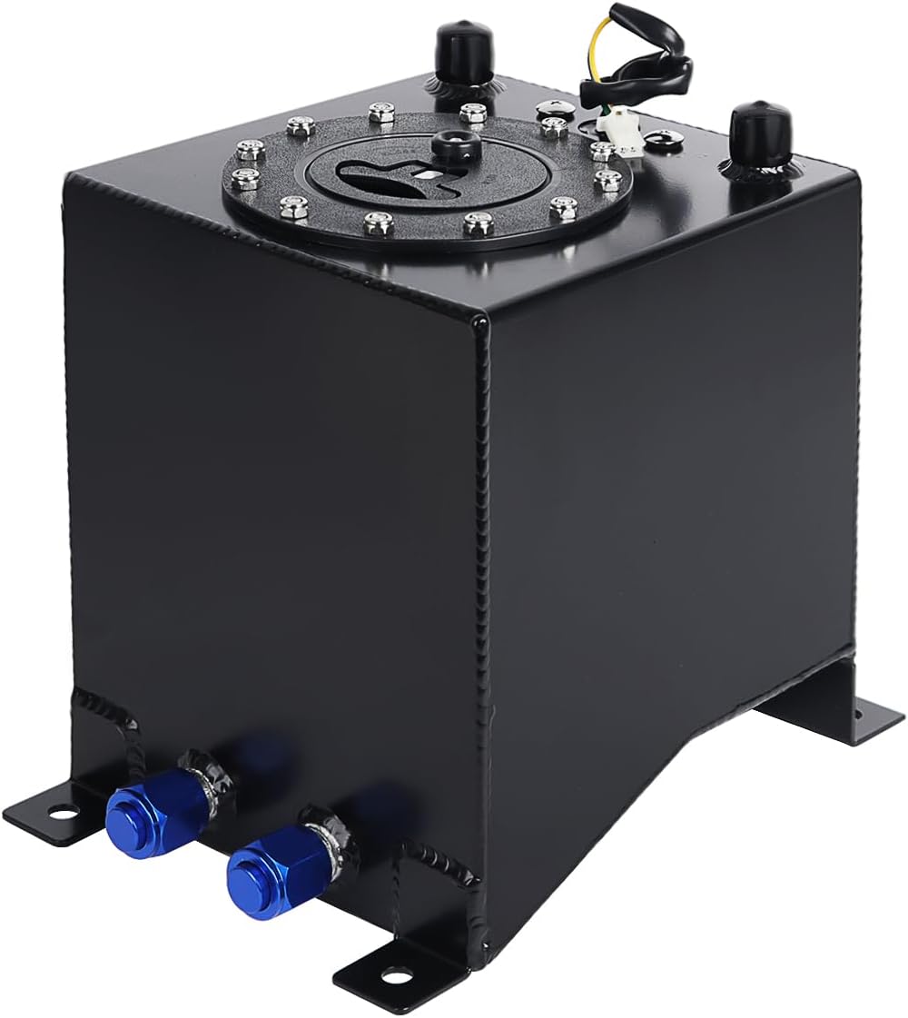 LokoCar 2.5 Gallon 10L Fuel Cell Tank with Cap and Level Sender Polished Aluminum Universal Black