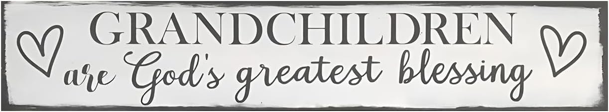 Nufar Vintage Primitive Funny Decor Grandchildren are God’s Greatest Blessing Farmhouse Rustic Wood Sign 4x16 Inch, CQQ-A12