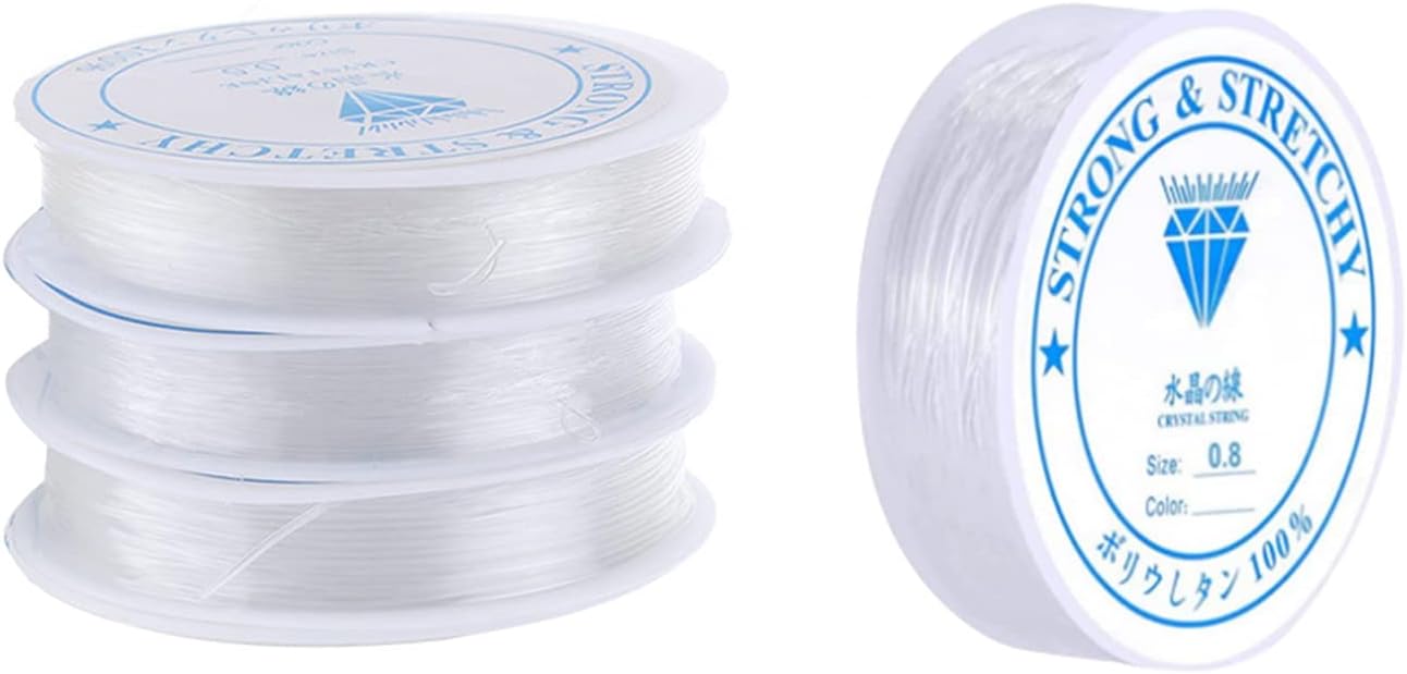 4 Rolls Elastic BeadedString,Clear Nylon Thread Bracelet Invisible String Transparent Plastic Sewing Thread,0.8mm Crystal String Stretch Line,for DIY Jewelry Making,Necklace Bracelet Beading Thread