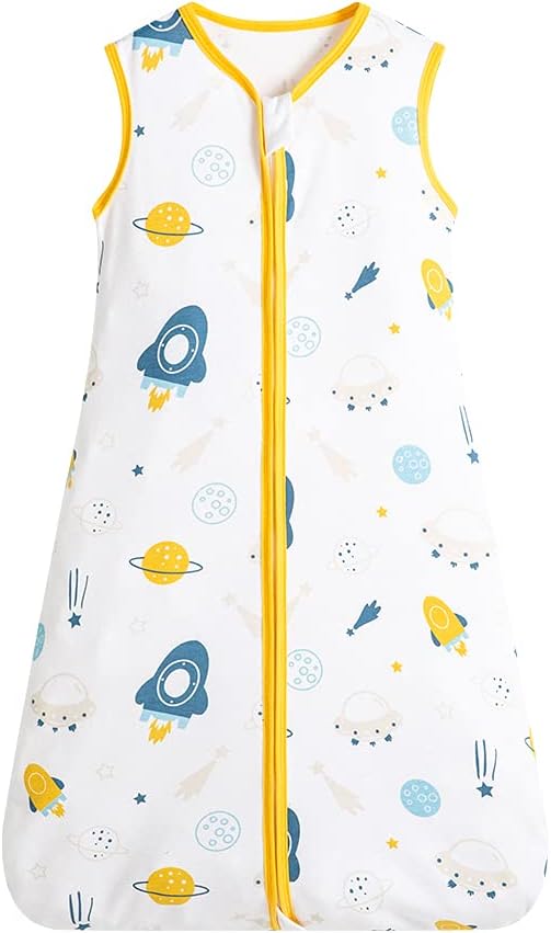 GudGmtoy Baby Sleeping Bag, Baby Sleep Sack with Sleeveless 0.5 Tog Cotton Newborn Swaddle Wrap Blanket Cartoon Pattern Seelping Bag for Infant Toddler 0-4 Years Old