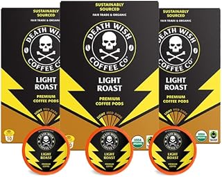 Death Wish Coffee, Organic and Fair Trade, Light Roast Coffee Pods (30 Count)