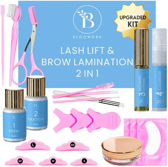 Lash Lift Kit + Brow Lamination Kit + 2-in-1 Solution + At Home Brow Lamination Kit + Lash Lift + DIY Perm Kit for Eyelashes and Brows + Lasts 6-8 Weeks + 15 Applications