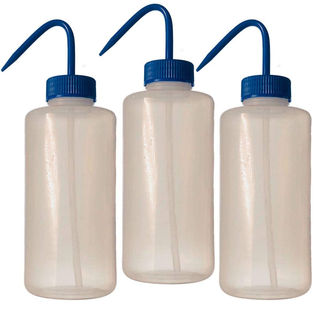 Karter Scientific 1000ml Wash Bottle, Wide Mouth with Blue Closure, LDPE, (Pack of 3)