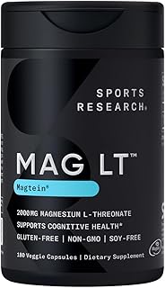 Sports Research Magtein Magnesium L-Threonate Capsules - Magnesium Supplement for Memory, Focus & Cognition - Magnesium L Threonate Supports Brain Health, Sleep & Mood- 2000mg, 180 Capsules for Adults