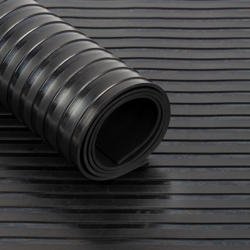 Rubber Matting Roll | 1m x 1.2m Wide Ribbed Rubber Flooring Mat for Garage Floor, Van, Gym, Shed | Black 3mm Thick Heavy Duty Indoor Outdoor Industrial Non Slip Waterproof Sheet