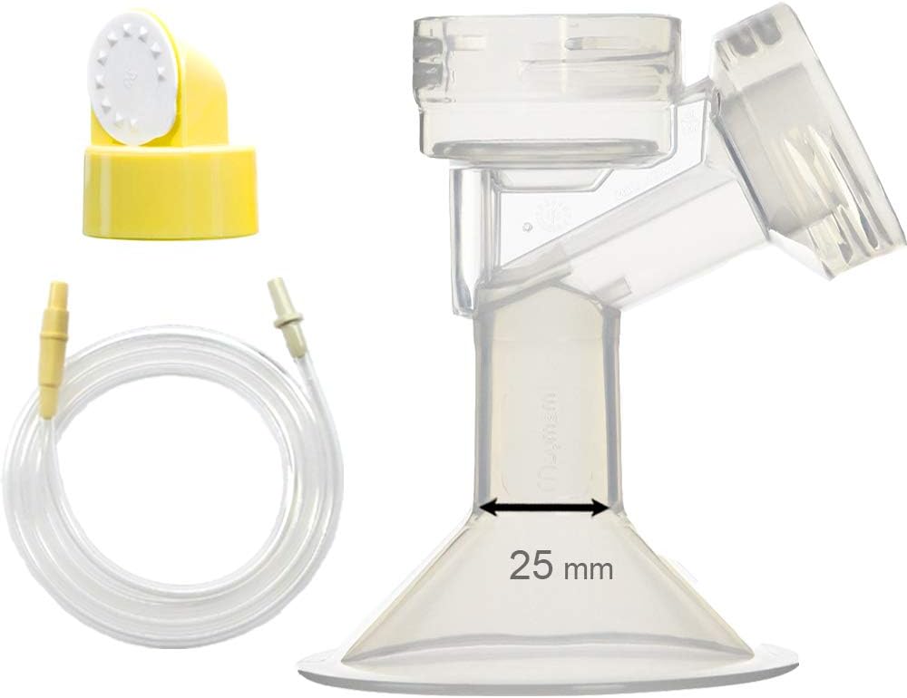 Maymom Breast Pump Kit For Medela Swing Breast Pump. Includes 1 medium size breast shield (similar to Medela Personalfit), 1 valve, 1 membrane, and 1 spare tube for Medela Swing breast pump. Spares: Medela PersonalFit breast shield, Swing valve, membrane and tube. 25mm