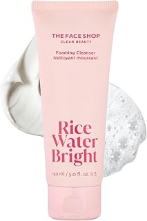 The Face Shop Rice Water Bright Foaming Facial Cleanser with Ceramide, Gentle Face Wash for Hydrating & Moisturizing, Vegan Face Cleanser, Makeup Remover