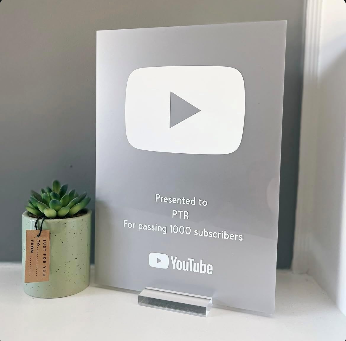 Silver YouTube Subscriber Play Button Award Plaque