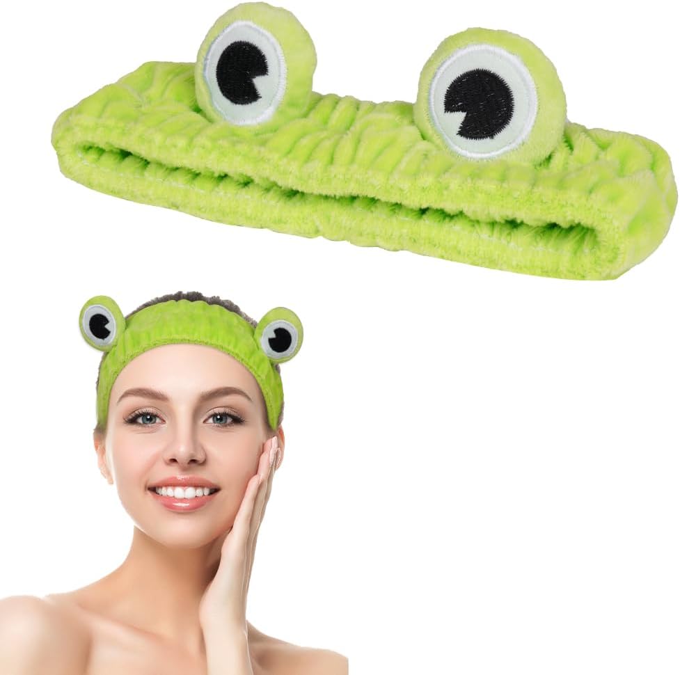 LOPHE Face Wash Headband, Frog Spa Hair Bands, Soft Cute Coral Fleece Elastic Headband, Head Wraps for Face Wash Makeup, Beauty Skincare, Sport Shower, Creative Hair Accessories for Women