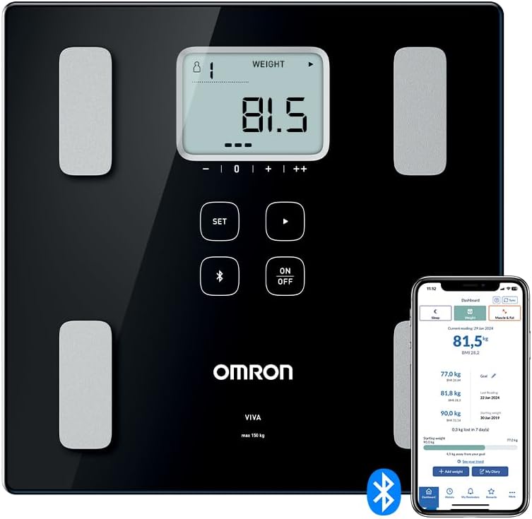 OMRON VIVA Bluetooth Smart Scale and Body Composition Monitor with Body Fat, Weight, Visceral Fat, Skeletal Muscle, Resting Metabolism, BMI - Segmental Body Composition Scale, Weighing Scale with APP