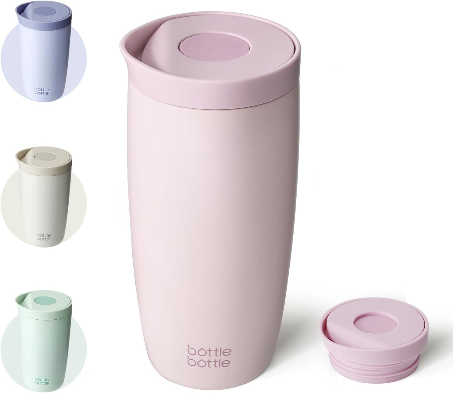 bottlebottle Bottle Bottle Insulated Travel Mug 500ml Stainless Steel Office Coffee Cup with Push Button Lid Keeps Cold and Hot for 8 Hours (Baby Pink)