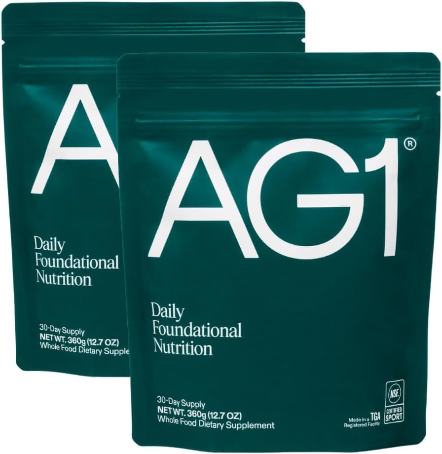 AG1 Greens Powder Supplement, Daily Multivitamin & Probiotic Blend, 2 Pack