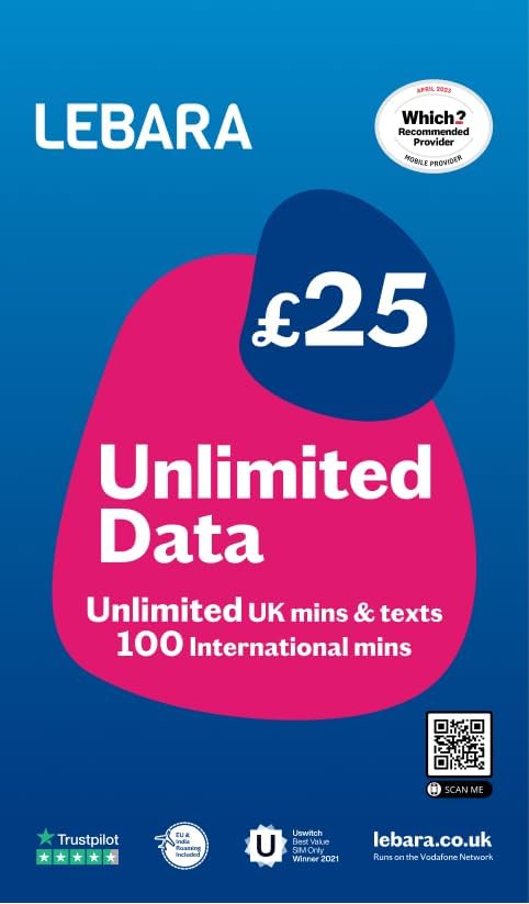 Lebara SIM Card, Unlimted Data SIM, Half Price for First 3 Months, No Contract, Pay when you Activate SIM, Multi-size, Fits All Devices