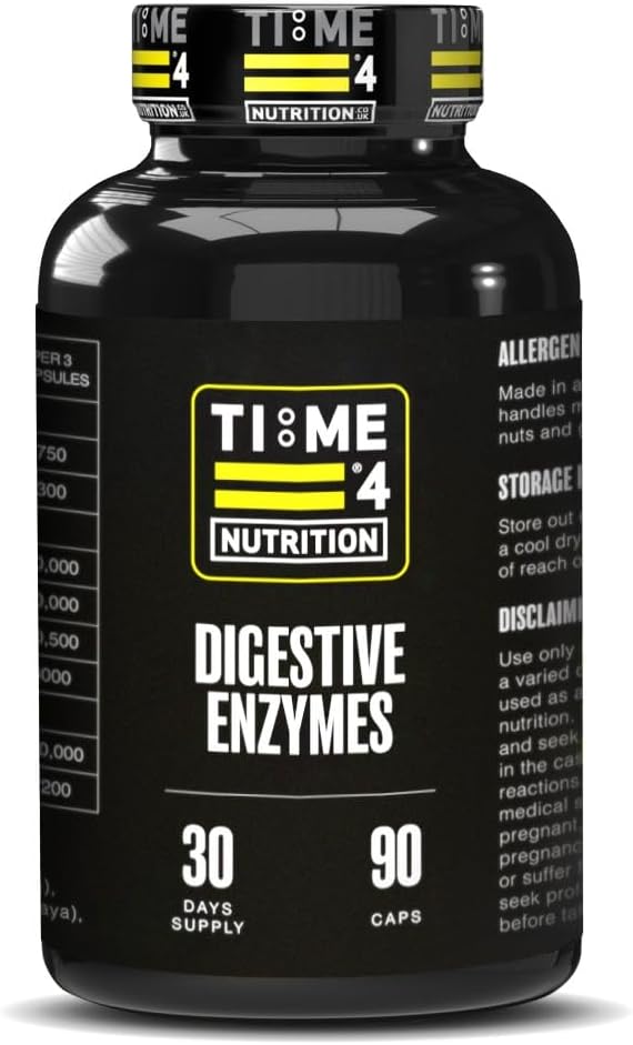 Time 4 Digestive Enzymes with Betaine Hydrochloride, Ox Bile Salts, Protease, Amylase, Lipase, Lactase & Proteolytic Enzymes Papaine & Bromelaine 90 Capsules 30 Day Supply Relieve Bloating & Gas