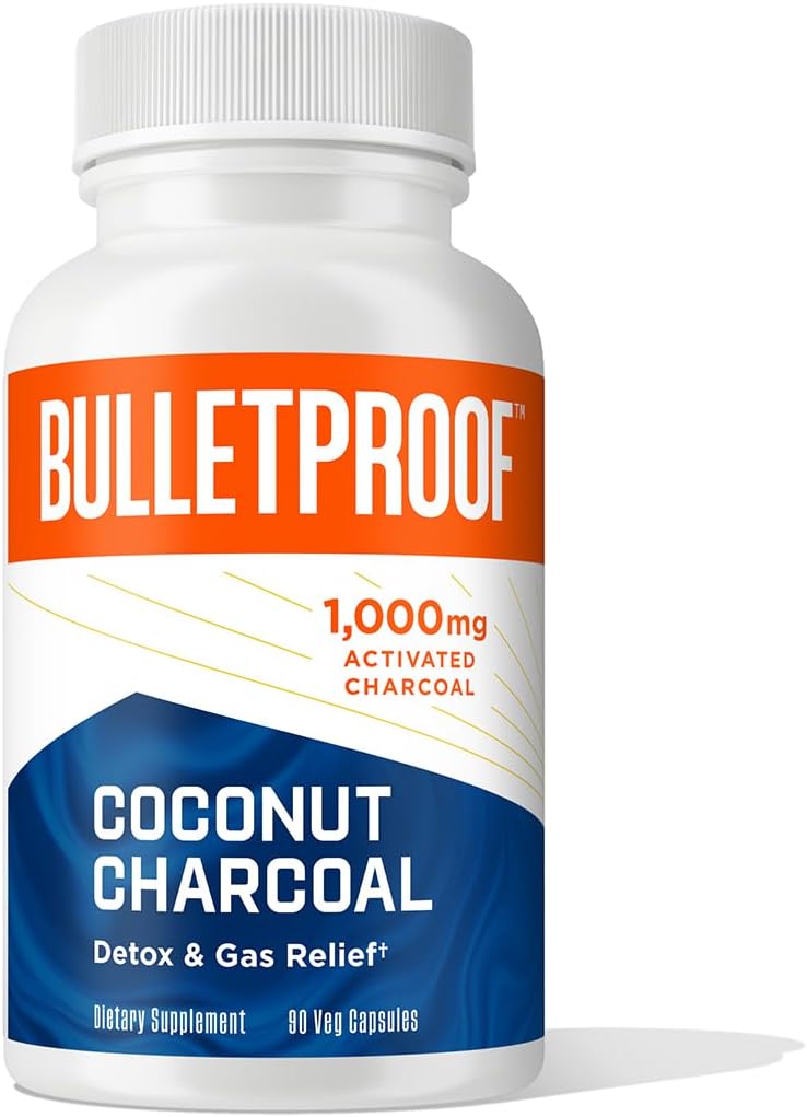 Bulletproof Coconut Charcoal Detox and Gas Relief Capsules, 90 Count, Sourced from 100% Coconut Shells, Activated Charcoal for Bloating Support