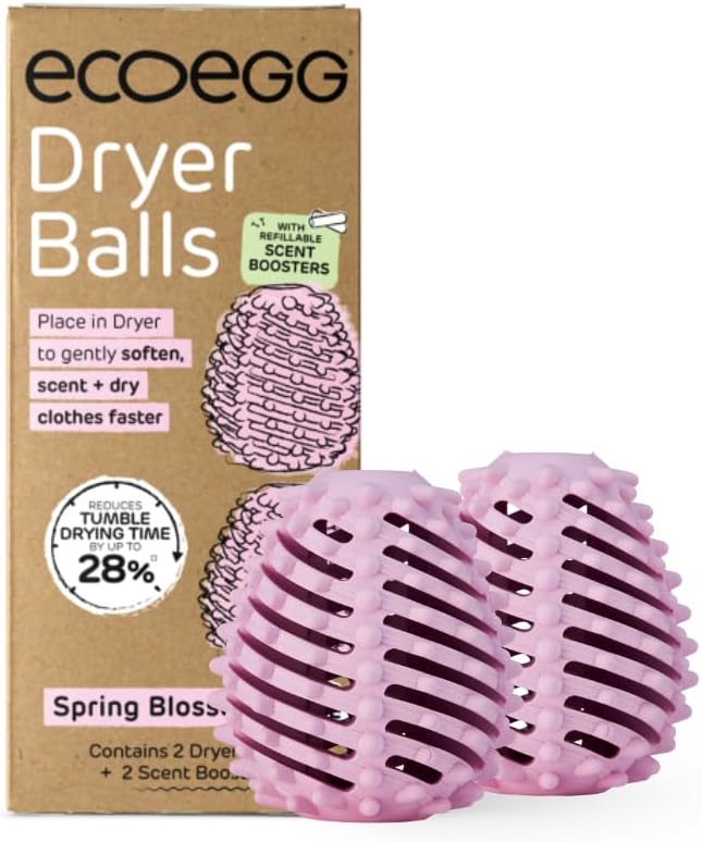 Ecoegg Dryer Balls | Reduces Drying Time | Tumble Dryer Balls Replacement | Freshens and Softens Clothes | Hypoallergenic | Spring Blossom | 2 Eggs | Scent Boosters