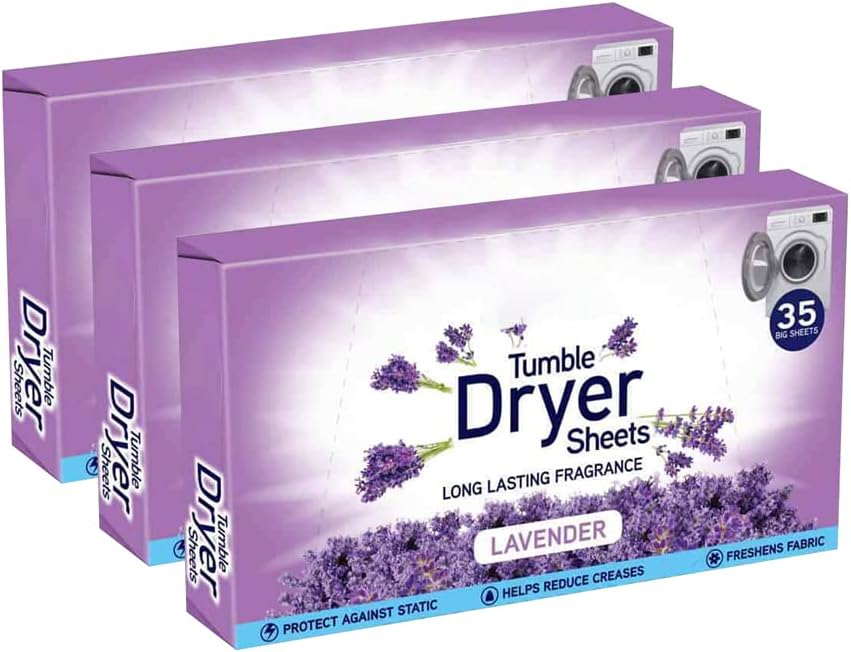 Lavender Tumble Dryer Sheets | for Long Lasting Fragrance and Softness Protection Against Static Help Reduce Creases Freshness Fabric | Pack of 3 (Total 105 Sheet)